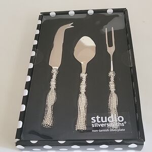 STUDIOHOME SILVER PLATED TASSEL PATTERN 3 PC CHEESE FORK, KNIFE, SPREADER SET